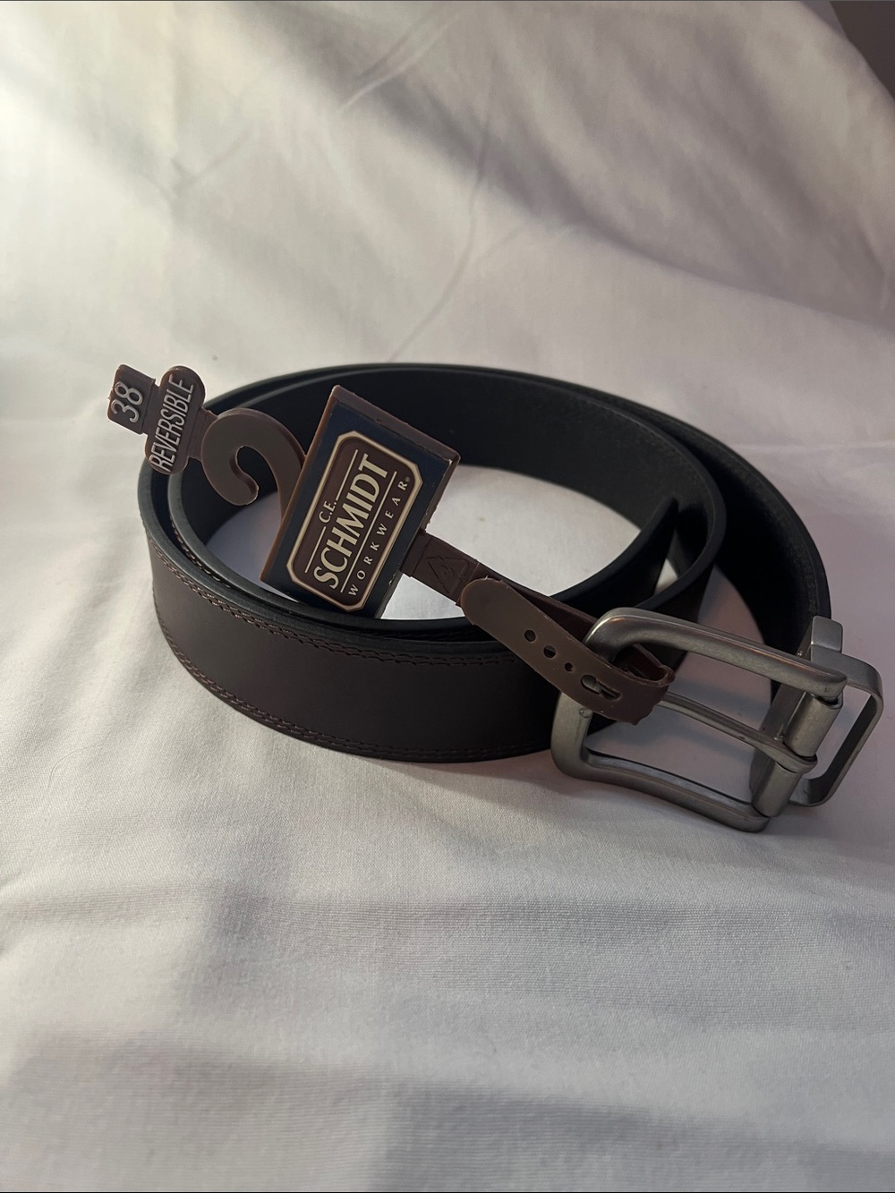 C.C. Schmidt Reversible Brown and Black Leather Men’s Belt with Metal Buckle